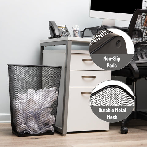 Mind Reader waste bin with non-slip pads protects floors during use.
