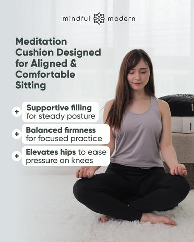 Mindful Modern floor cushion supports varied yoga poses with durable structure