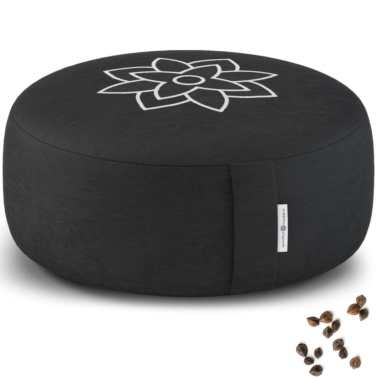 Mindful Modern large meditation cushion with buckwheat hull for deep seated meditation