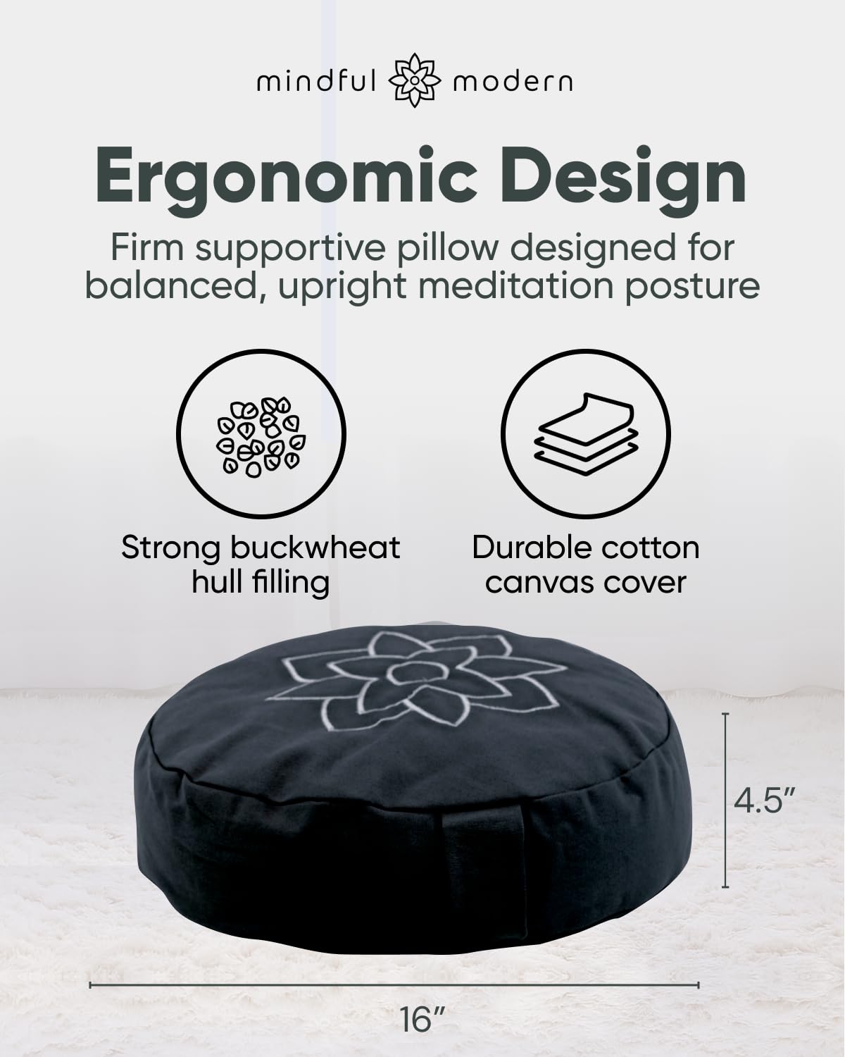Mindful Modern round meditation pillow promotes proper posture and comfort