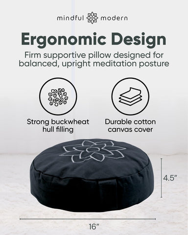 Mindful Modern round meditation pillow promotes proper posture and comfort