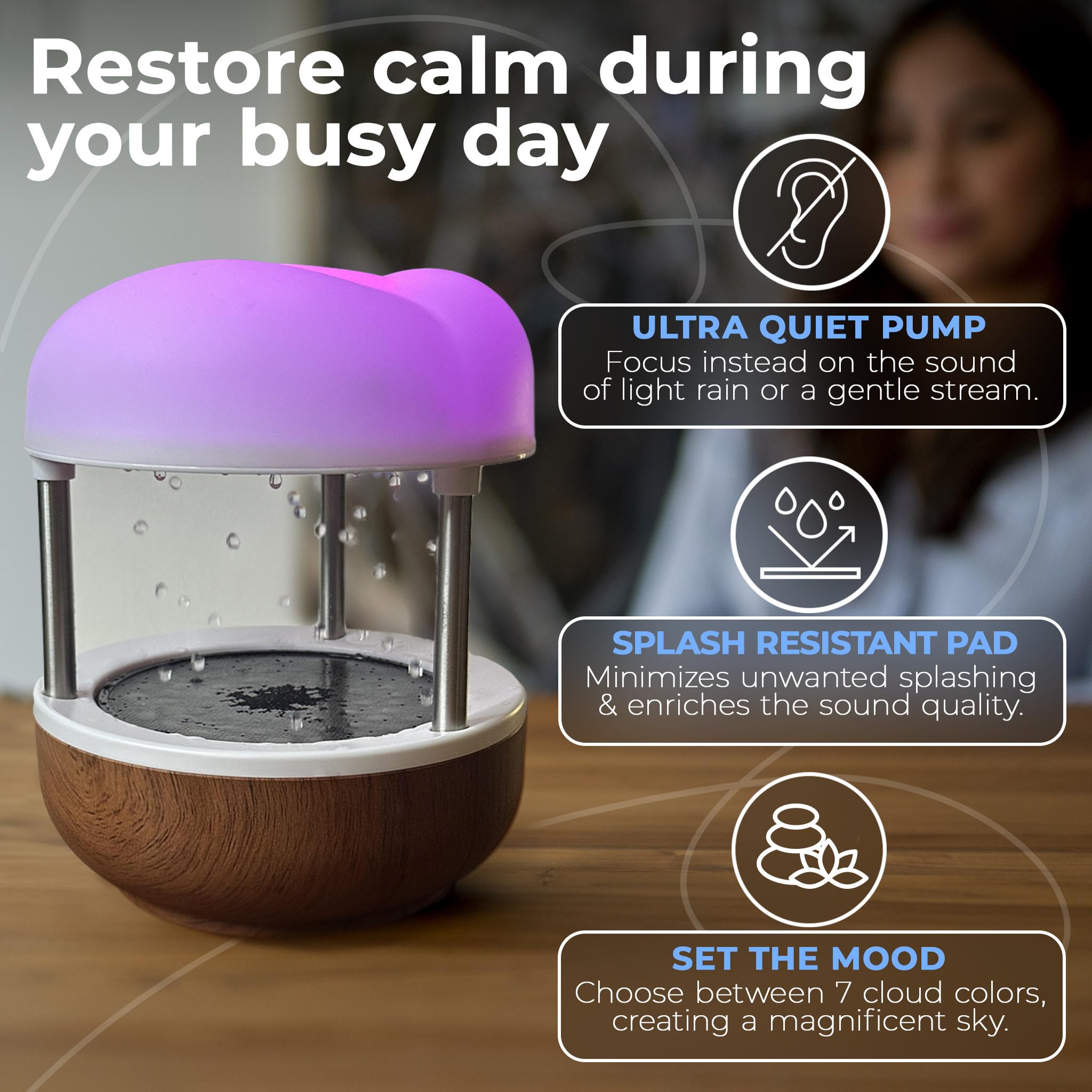 Mindsight Calming Cloud LED lighting enhances mood during mindful breaks.