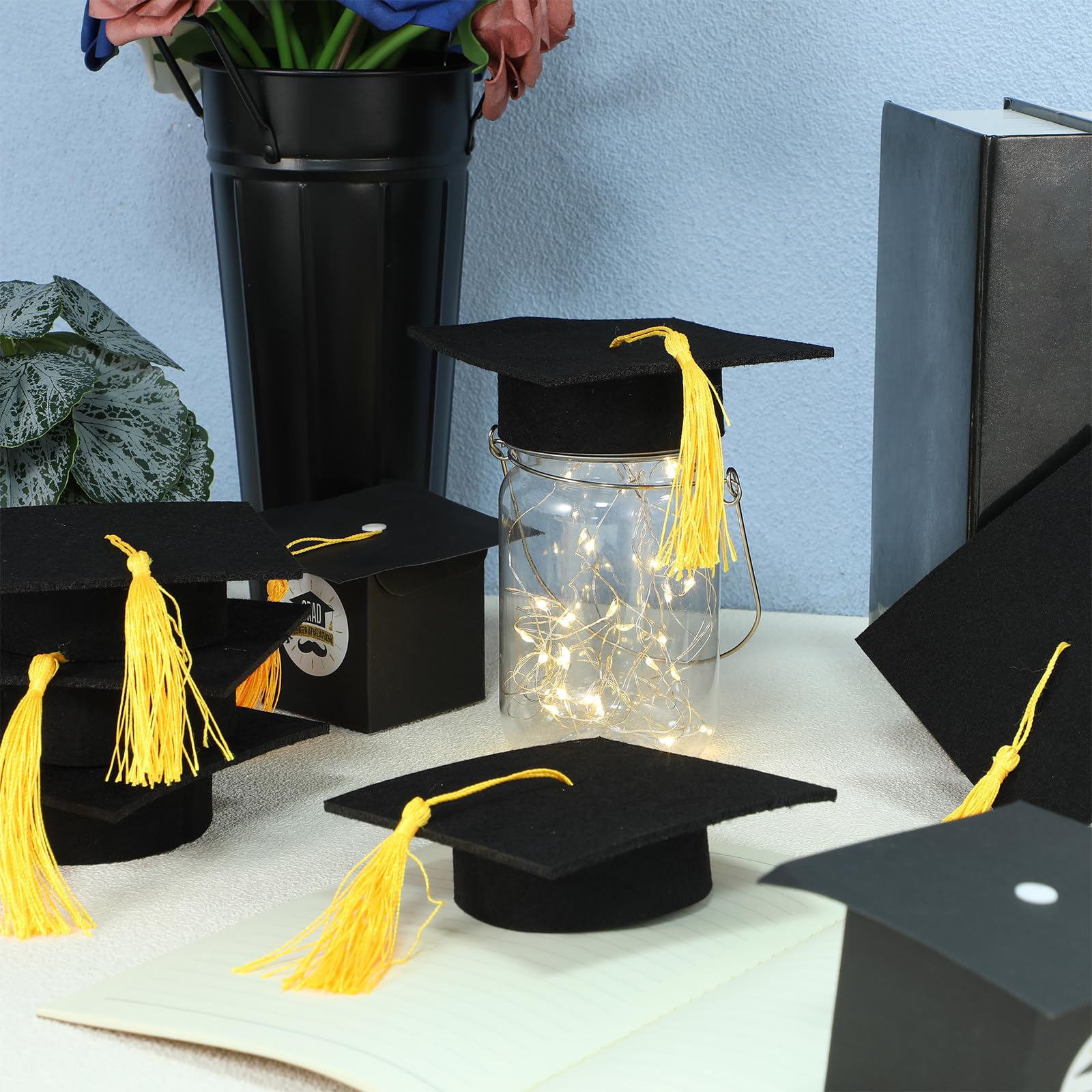 Mindsoft graduation cap decor creates elegant year-end ambiance for events.