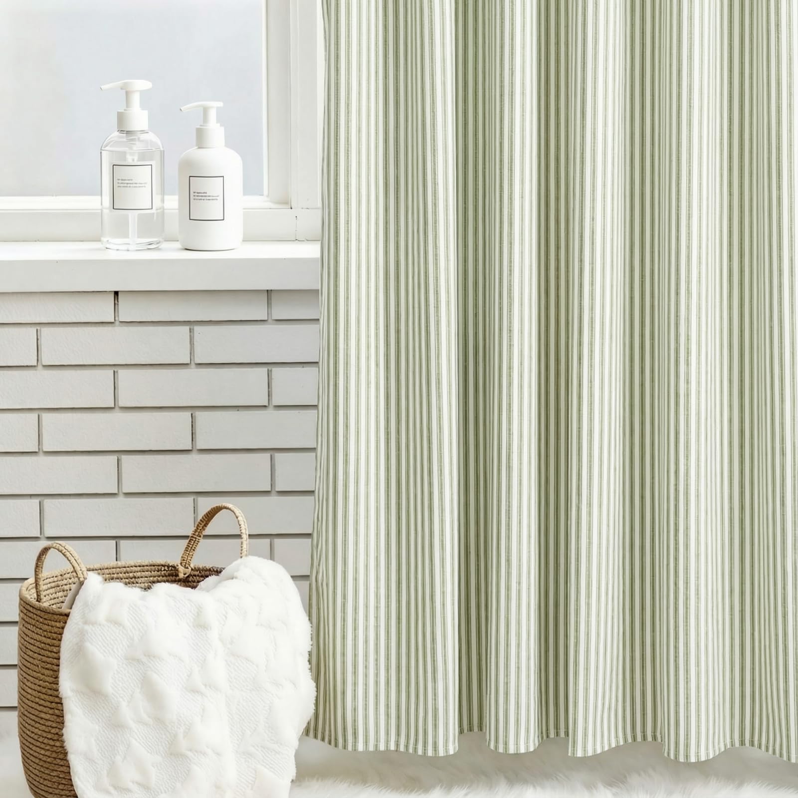 Mindsoft Stripe Cotton Toile Curtain sized 72x72 inches for standard showers