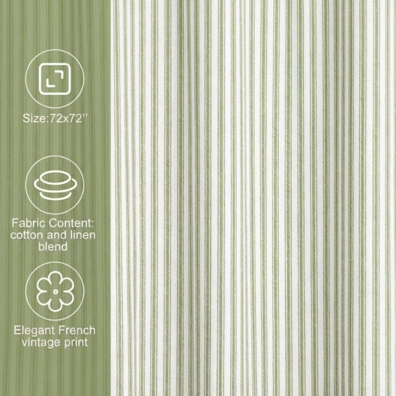 Mindsoft Stripe Cotton Toile Shower Curtain with 12 rustproof metal hooks included
