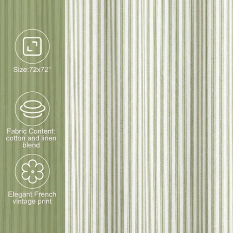 Mindsoft Stripe Cotton Toile Shower Curtain with 12 rustproof metal hooks included