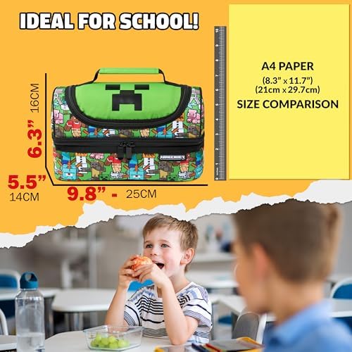 Minecraft Creeper insulated lunch box shown for snacks on the go