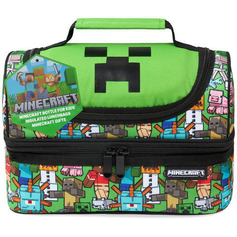 Minecraft Creeper lunch bag with water bottle option for school days