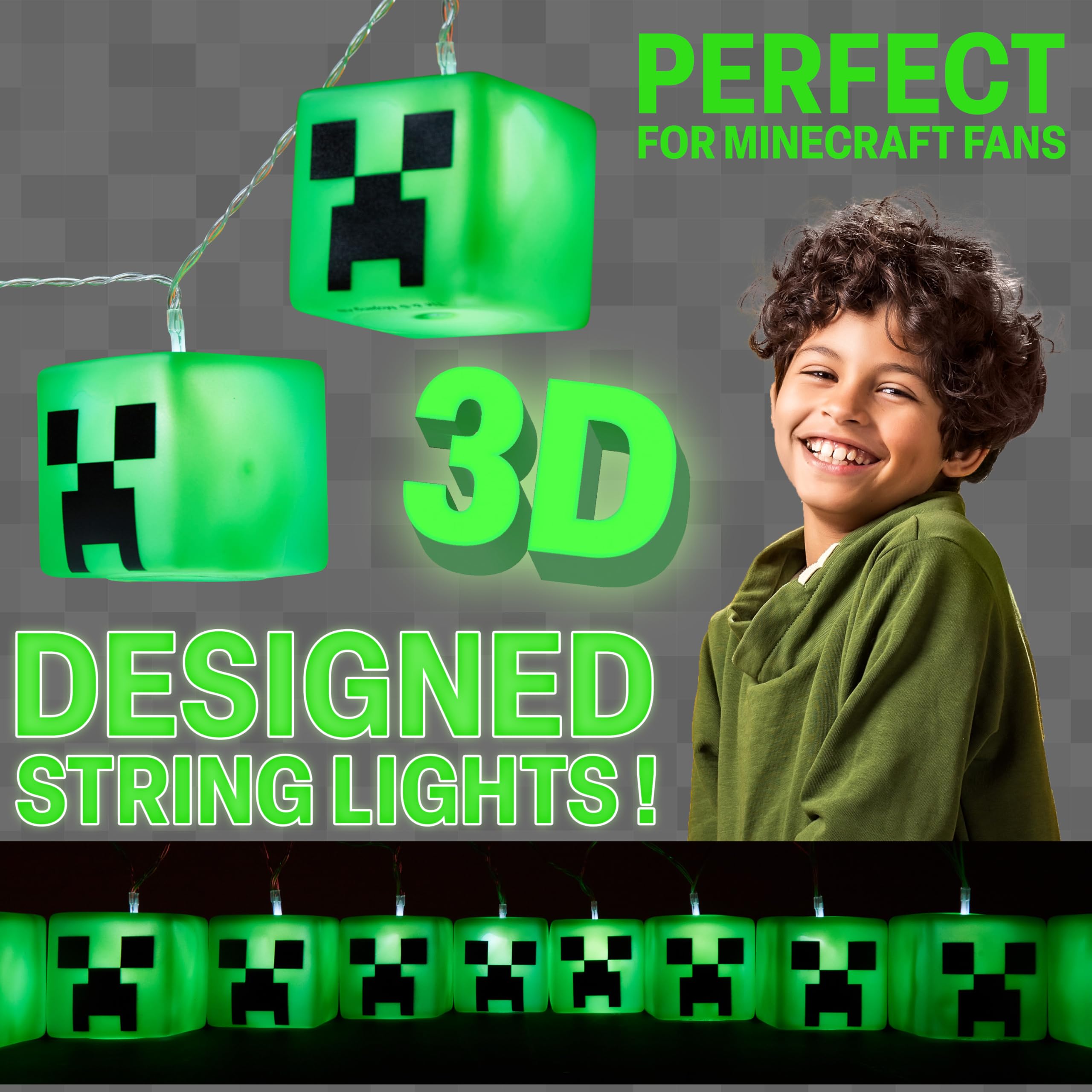Minecraft green cube LED lights add cozy desk or shelf accents.