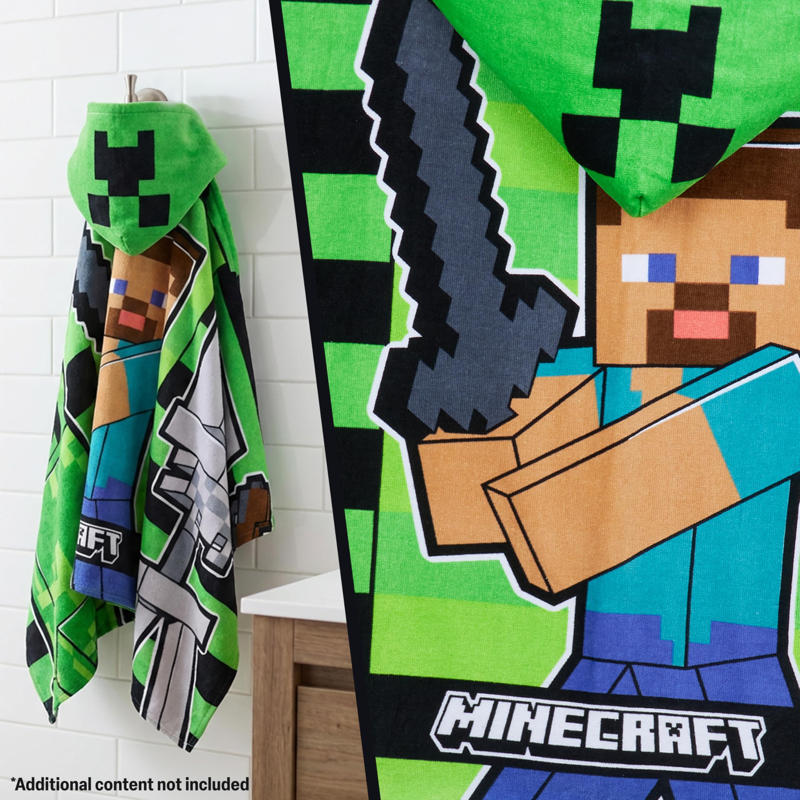 Minecraft hooded towel for kids, durable and comfy for daily use.