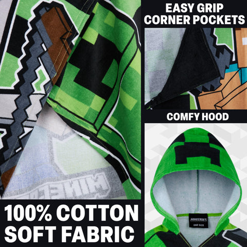 Minecraft kids poncho towel, playful merch that folds into a cozy wrap.