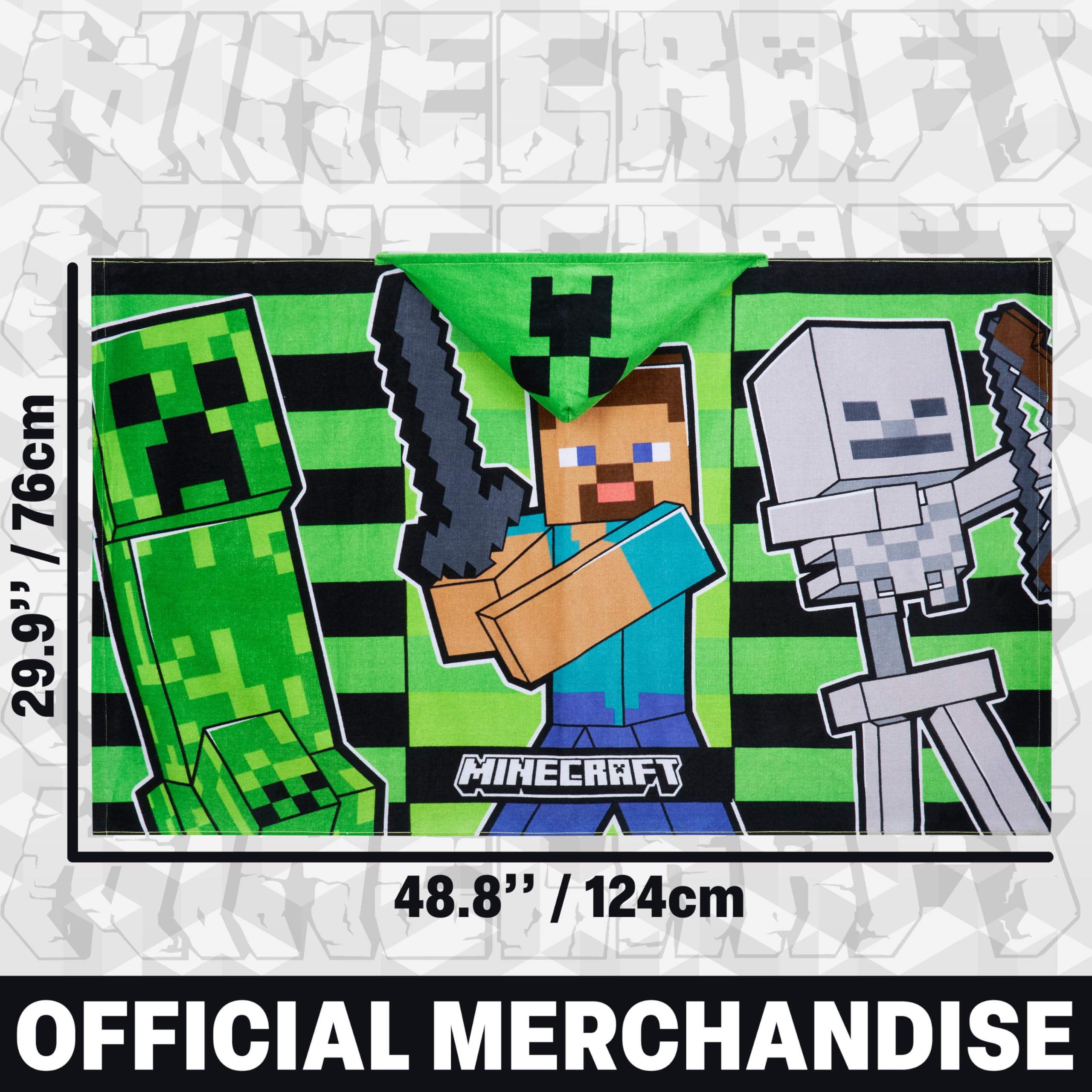 Minecraft towelling poncho wearable towel in green-black, ideal for beach adventures.