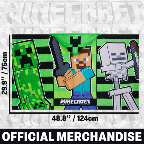 Minecraft towelling poncho wearable towel in green-black, ideal for beach adventures.
