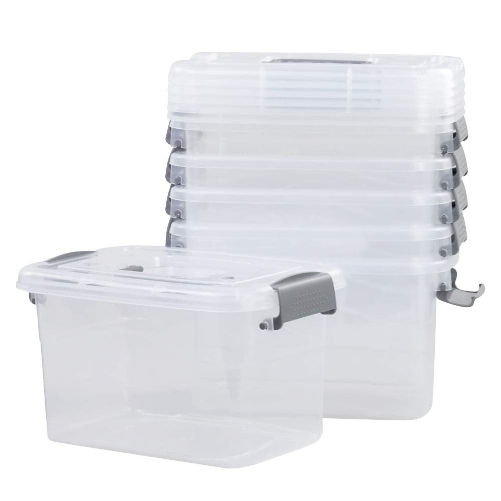Minekkyes 6-pack storage bins with lids for secure stacking and tidy shelves.