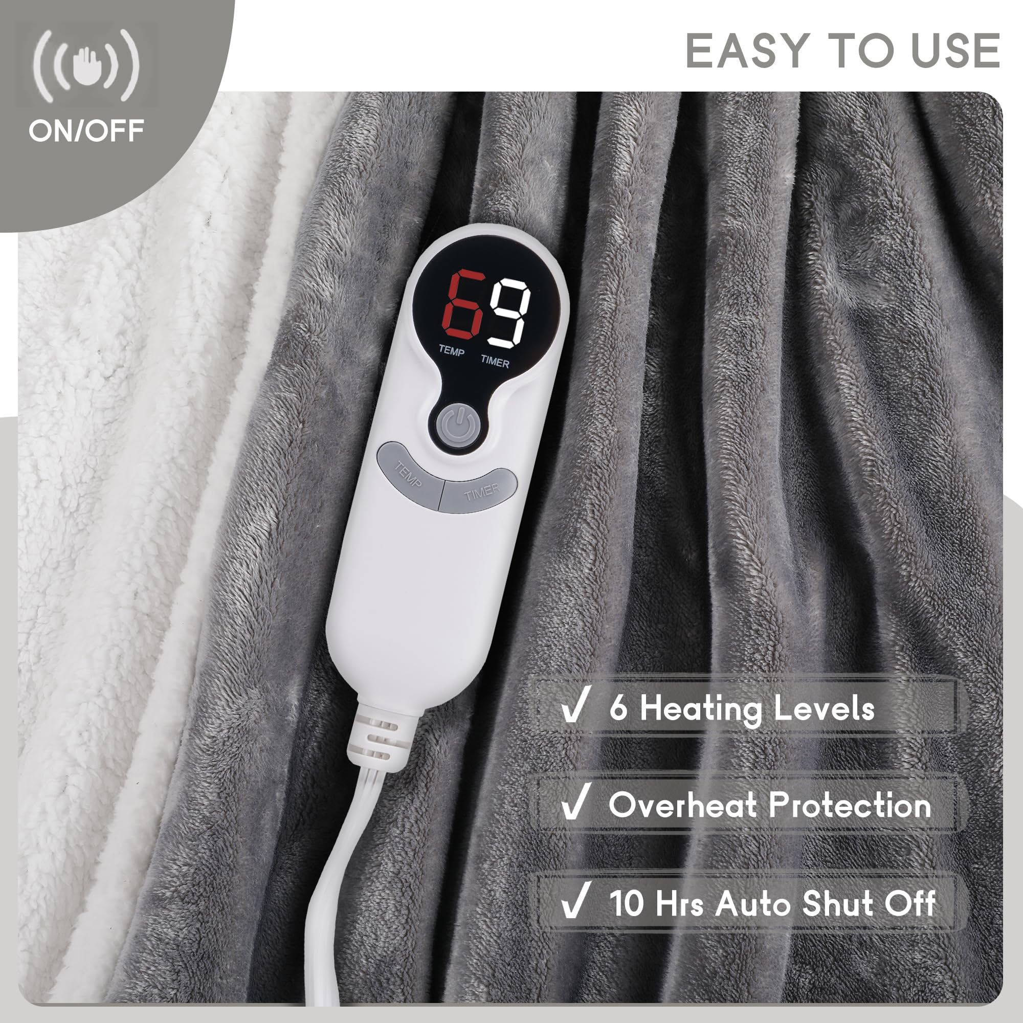 Minervada heated blanket control panel displays 9 adjustable heat levels for comfort