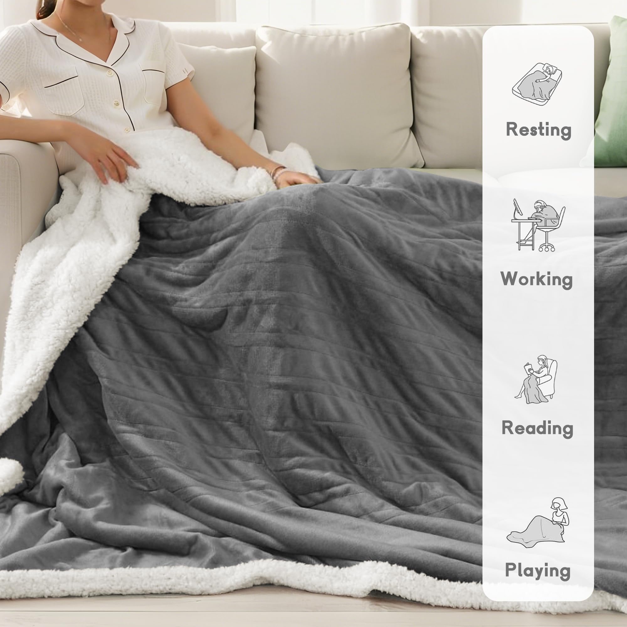 Minervada heated blanket double-sided flannel and sherpa for luxurious warmth