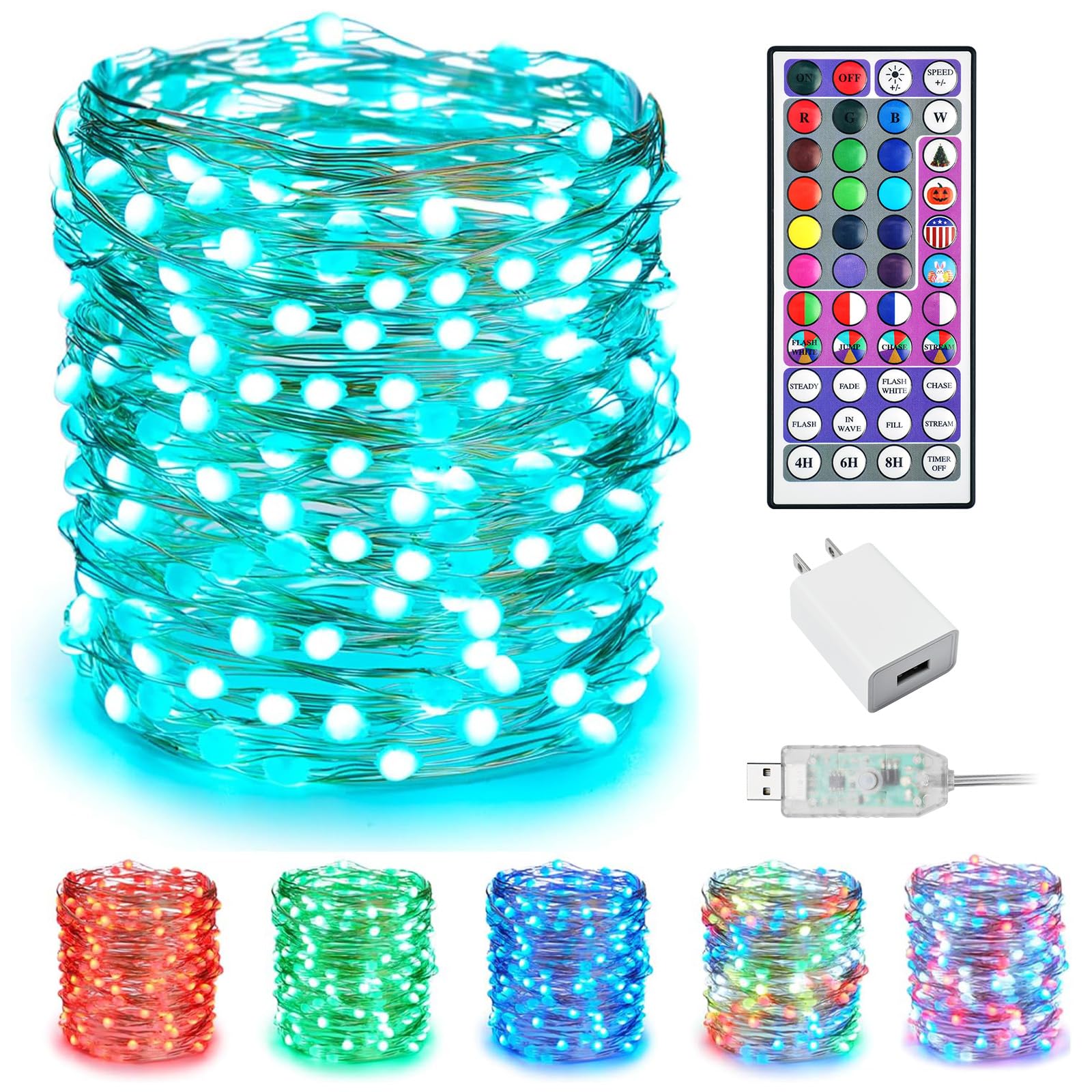 Minetom 66ft color-changing fairy lights illuminate spaces with vibrant color options.