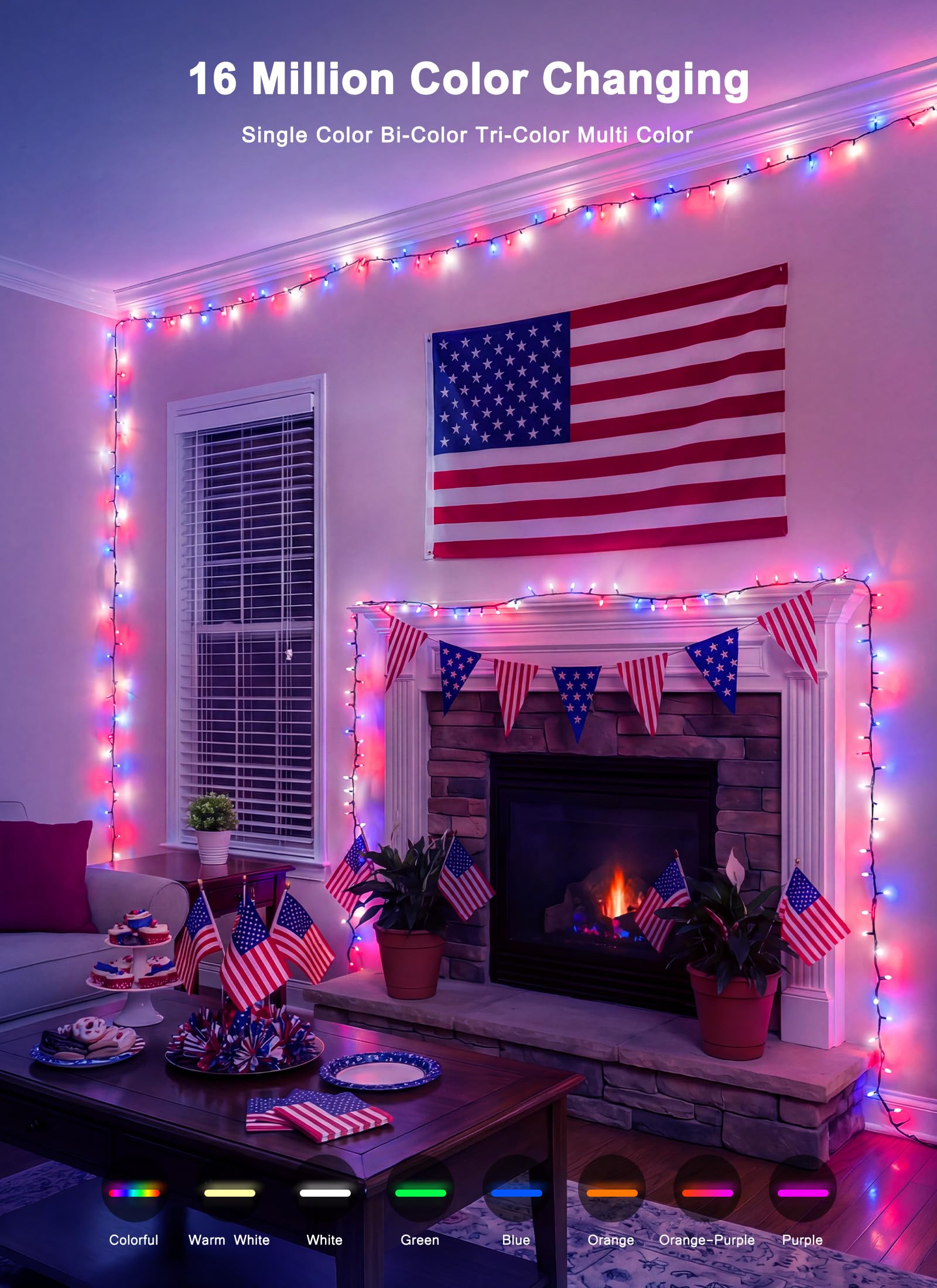 Minetom 82ft 250LED exterior Halloween lights add festive color to yard.