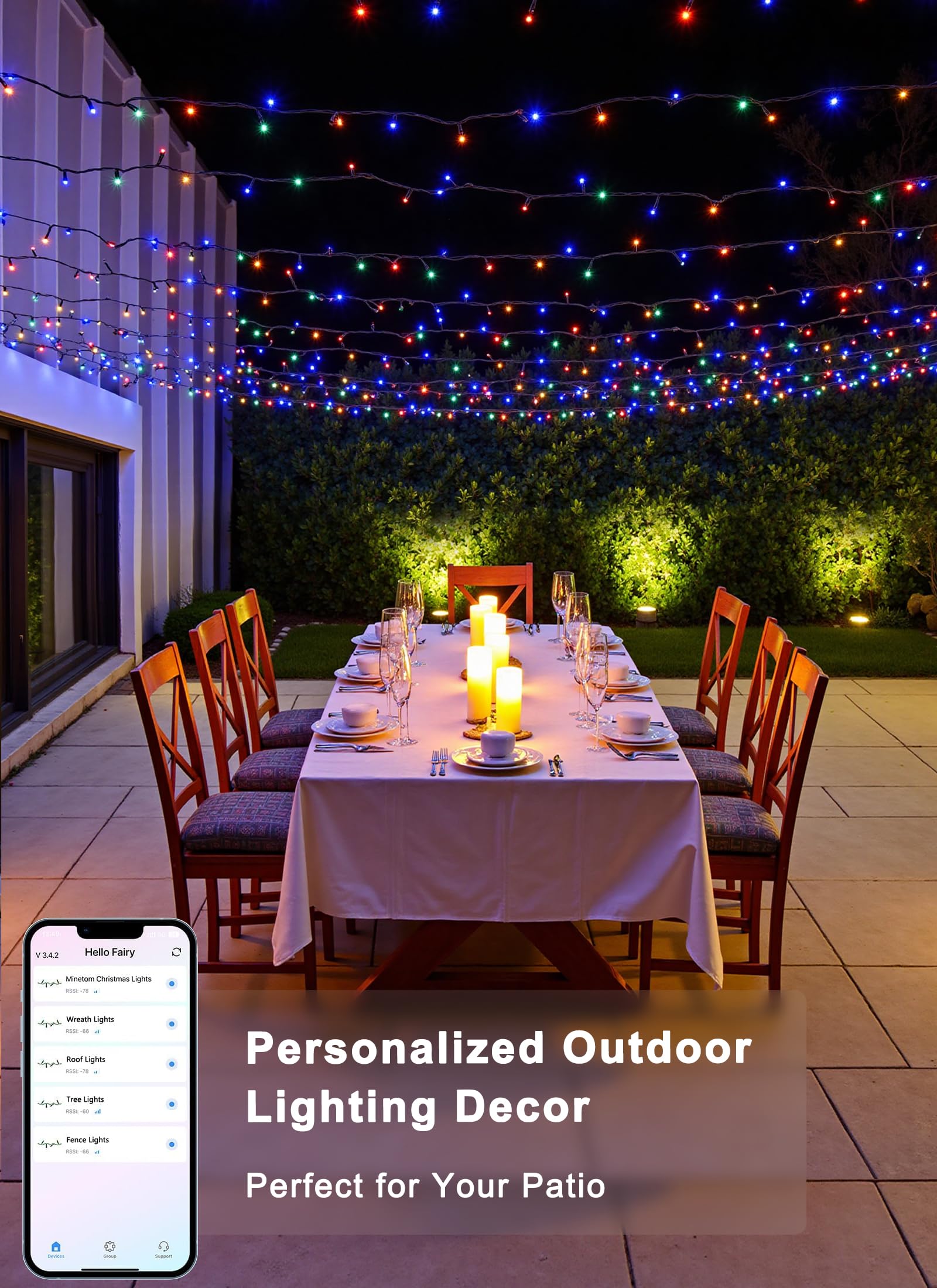 Minetom 82ft 250LED music-sync lights respond to rhythm for dynamic displays.