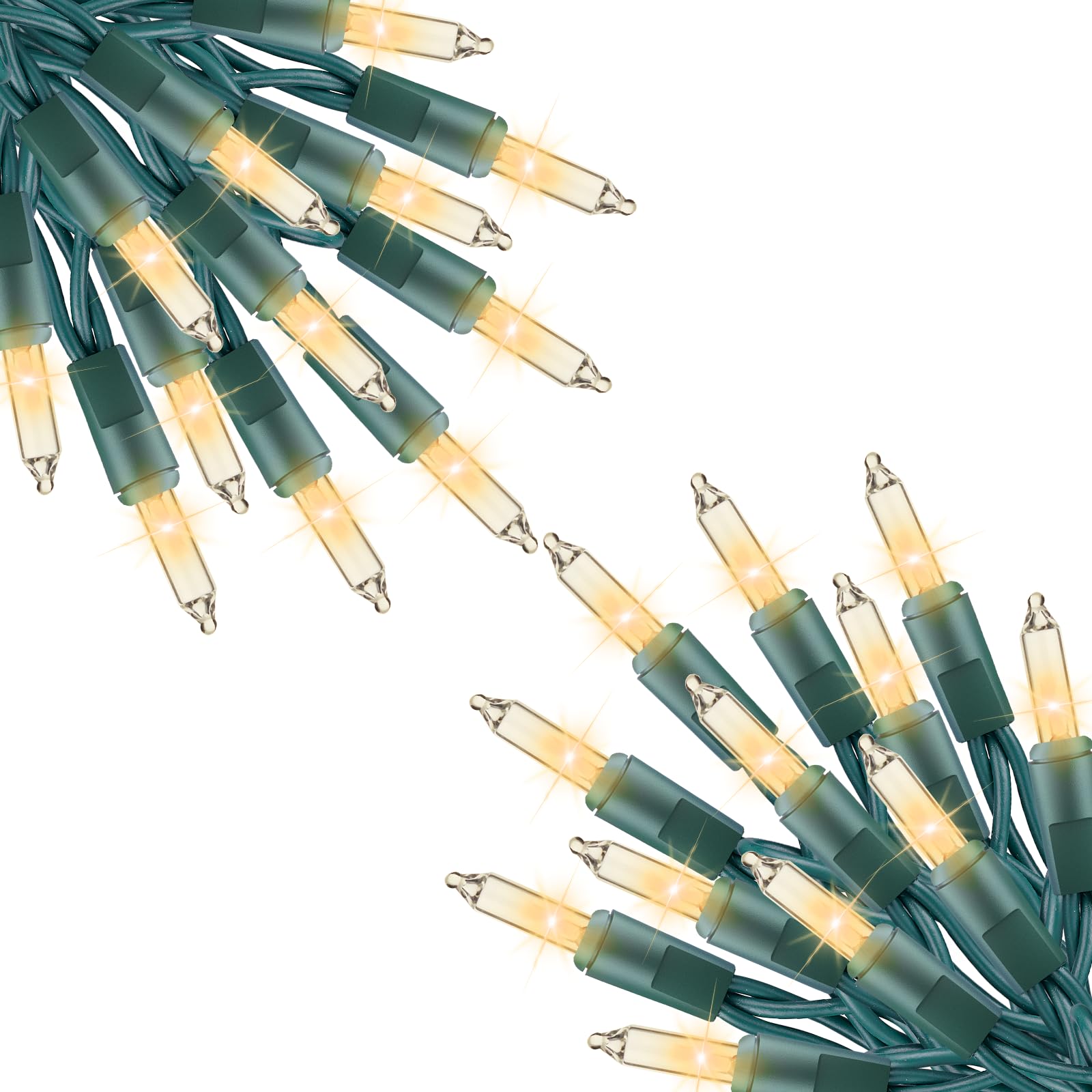 Minetom clear Christmas lights on a 40 ft run illuminate indoor trees with even brightness.