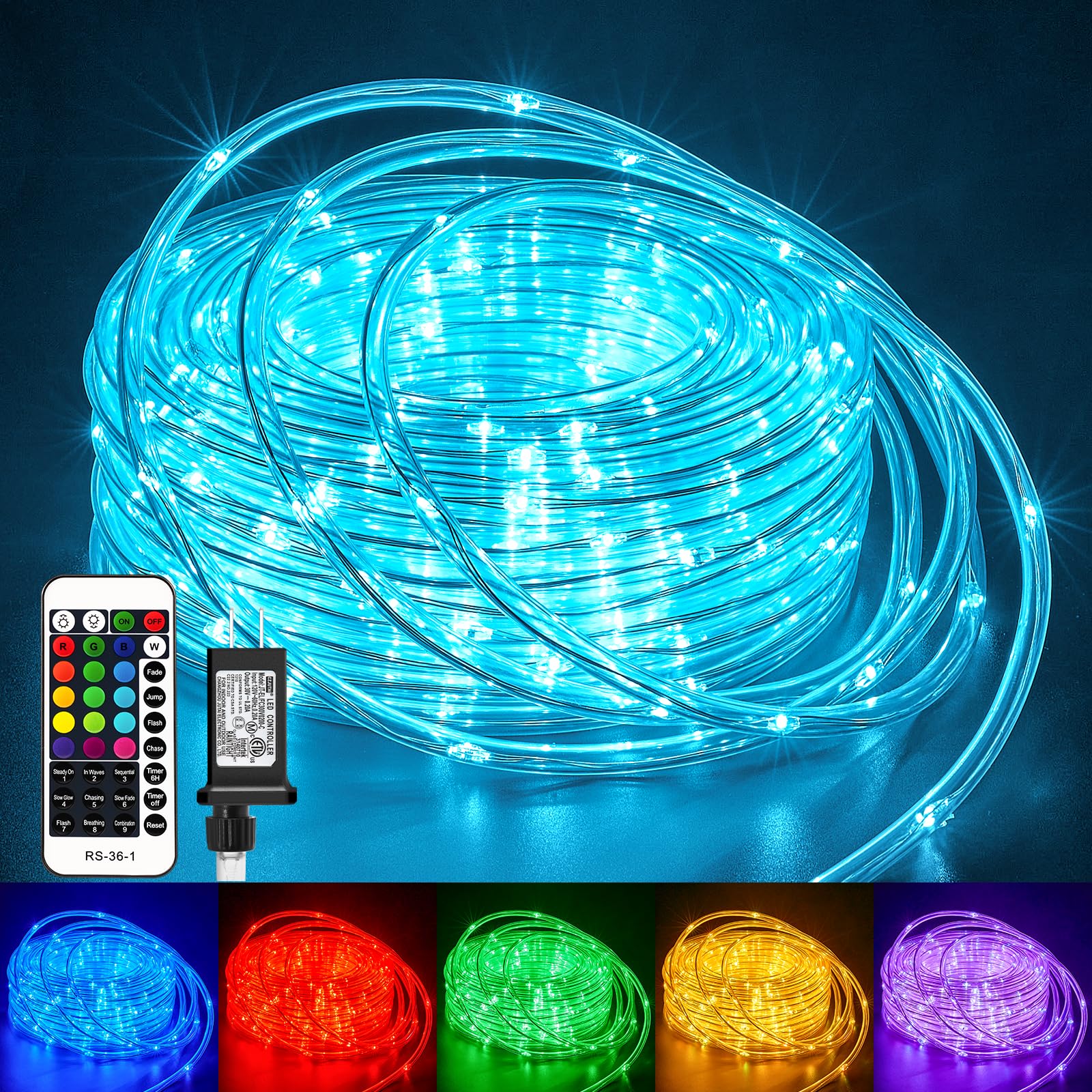 Minetom color changing rope lights outdoors with 33ft of vibrant LED glow for patios