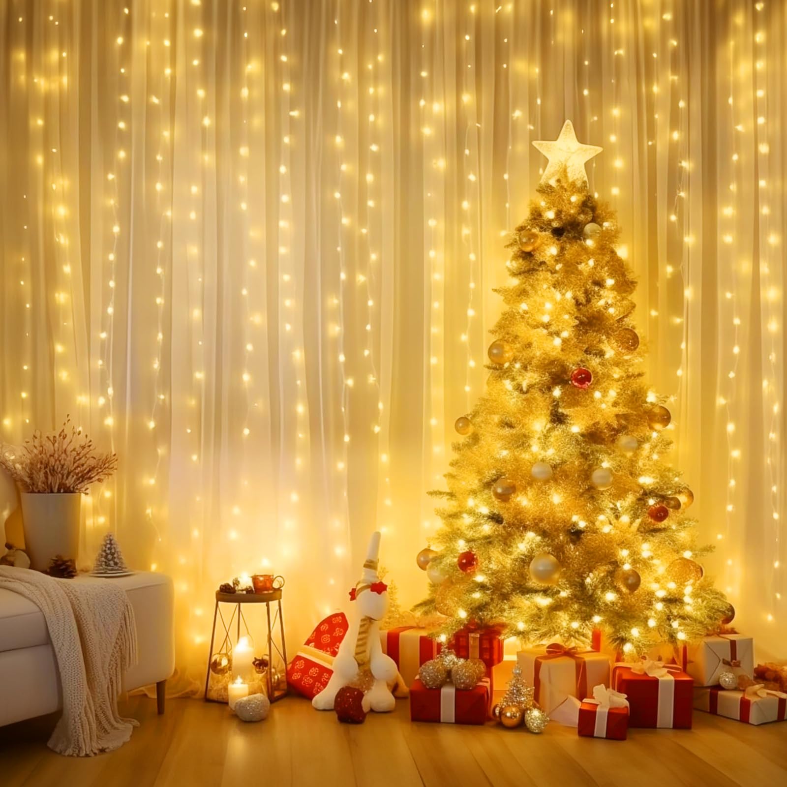 Minetom curtain lights show eight modes to switch moods from cozy to festive.