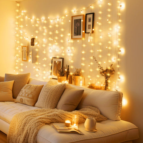 Minetom curtain lights brighten a dorm or bedroom with a warm white glow.