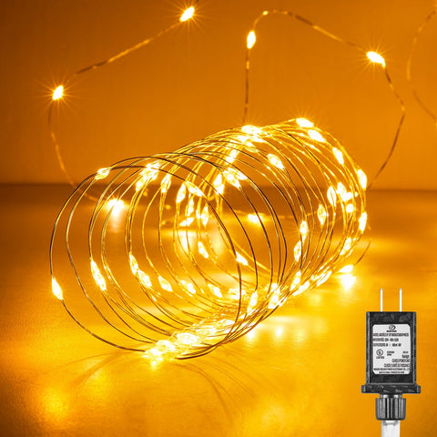 Minetom fairy lights plugged in across 99 feet for indoor and outdoor decor