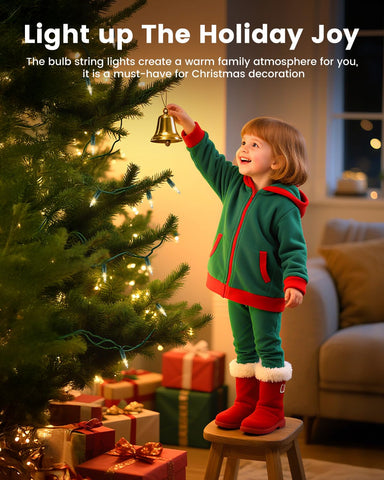 Minetom mini bulbs on green wire provide festive glow for indoor decorations.