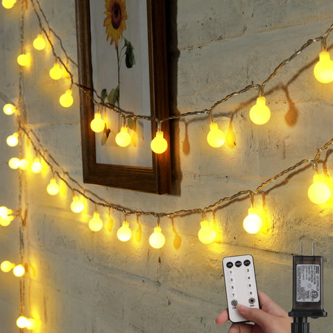 Minetom mini globe string lights for 66ft ambiance with 200 warm white LEDs