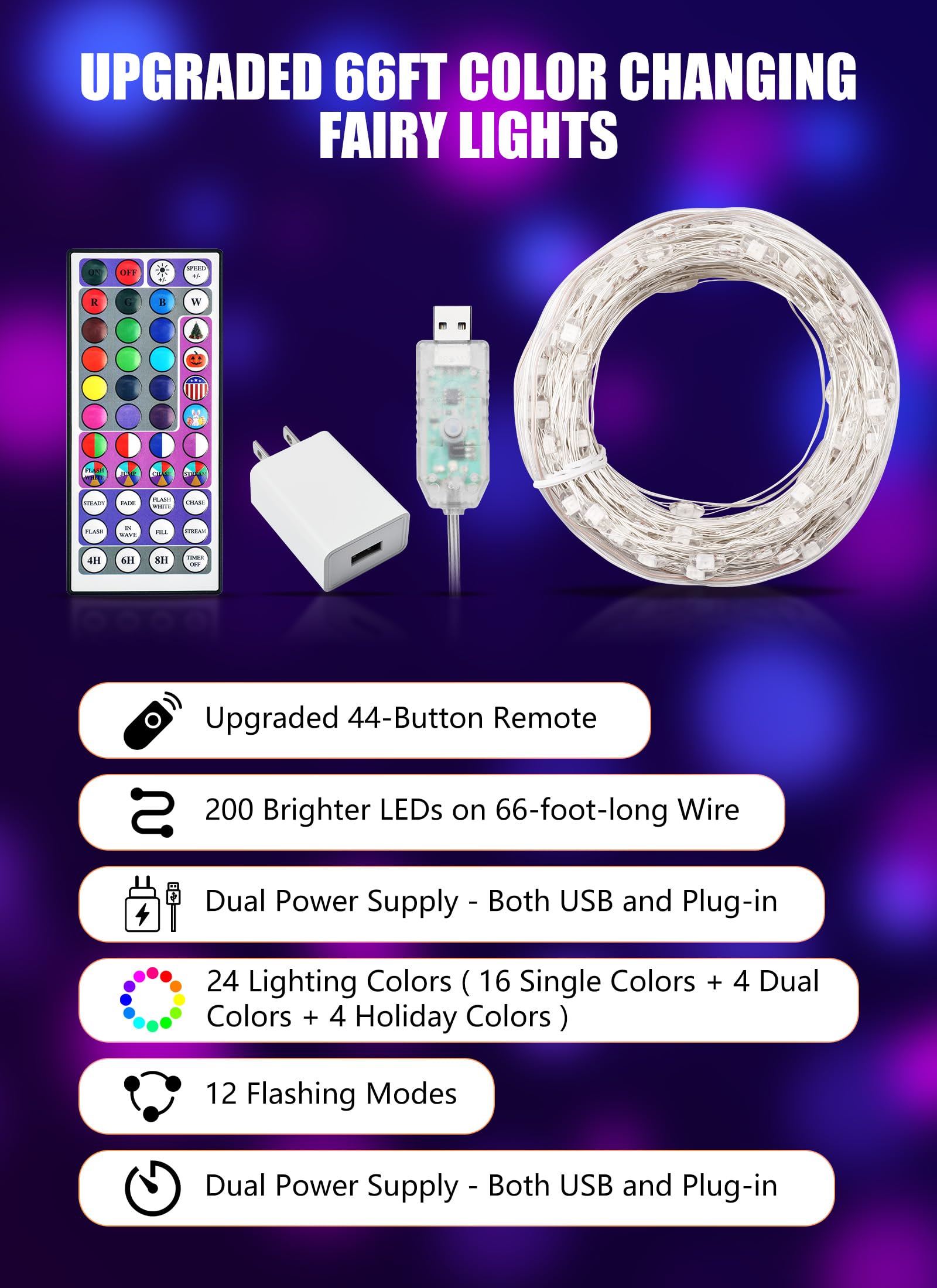 Minetom remote control with 44 buttons makes color and mode changes effortless.