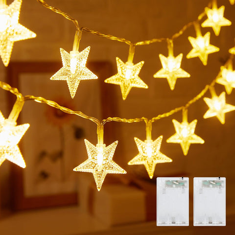 Minetom star string lights battery operated with 50 LEDs for cozy indoor ambiance.