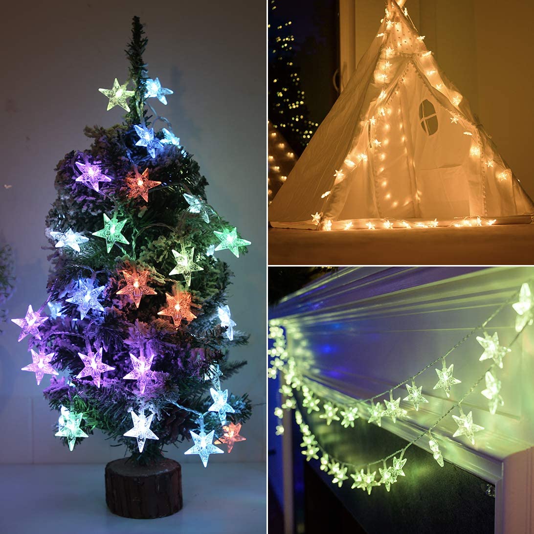 Minetom Star String Lights decorating a dorm room or loft bed area