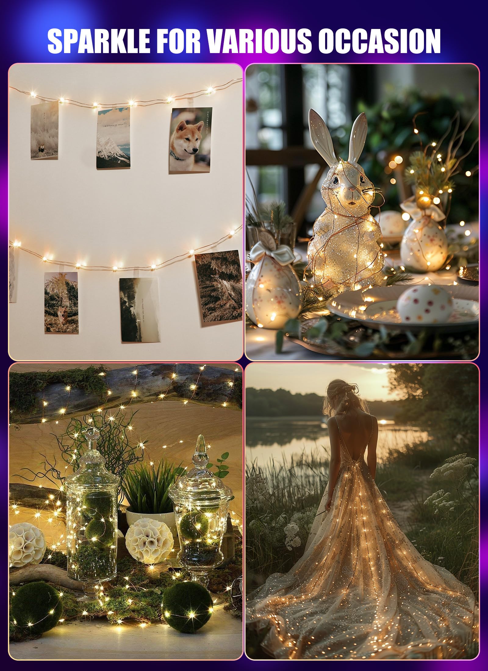 Minetom tree, fence, and curtain decor creates a magical festive glow.