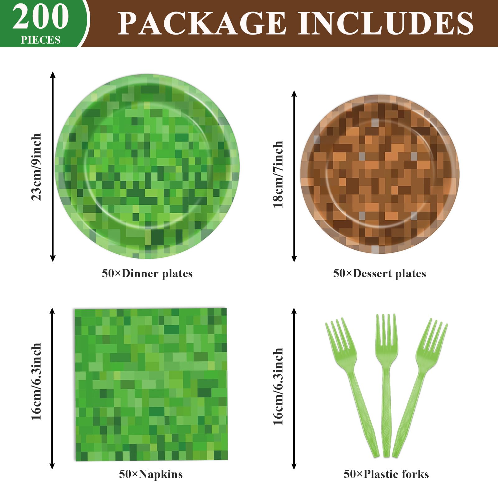 MinFyberd pixel theme 7-inch plates suitable for snacks and desserts