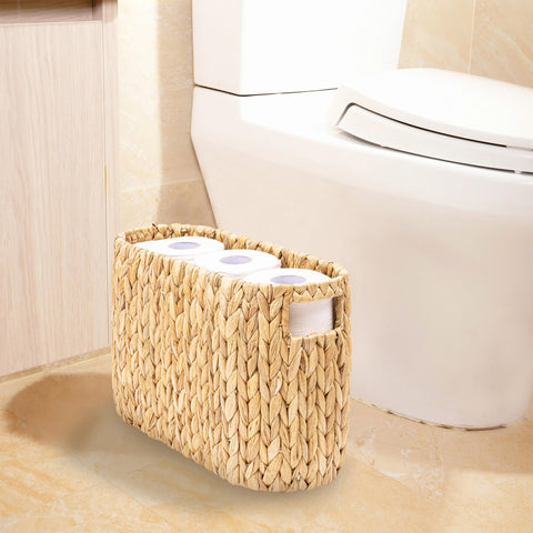 MINHKUST water hyacinth bathroom organizer shows durable weave and ample storage