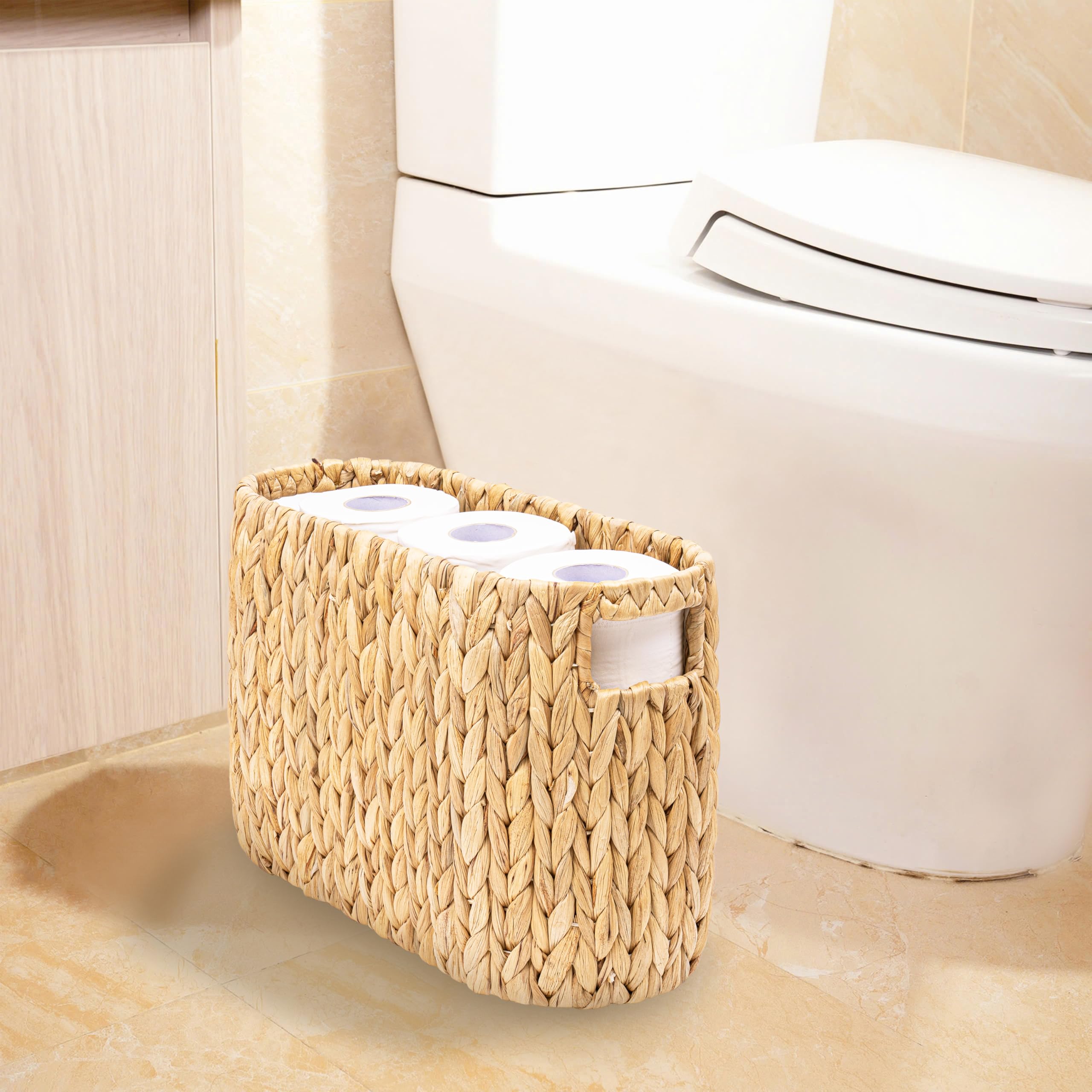 MINHKUST water hyacinth weave adds natural warmth to bathroom storage