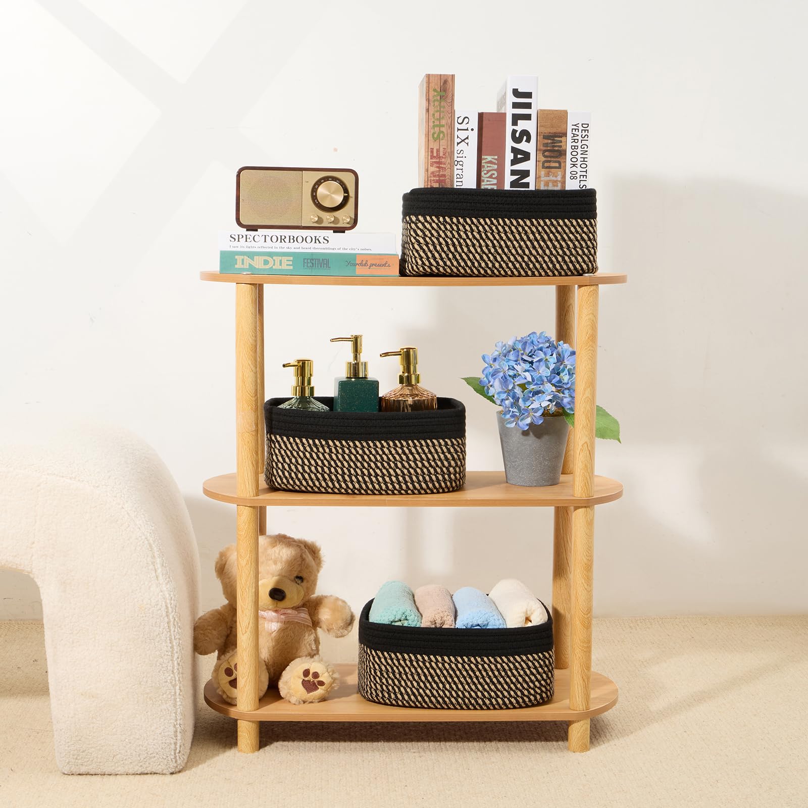 MiniArk black brown color baskets on a shelf for versatile use