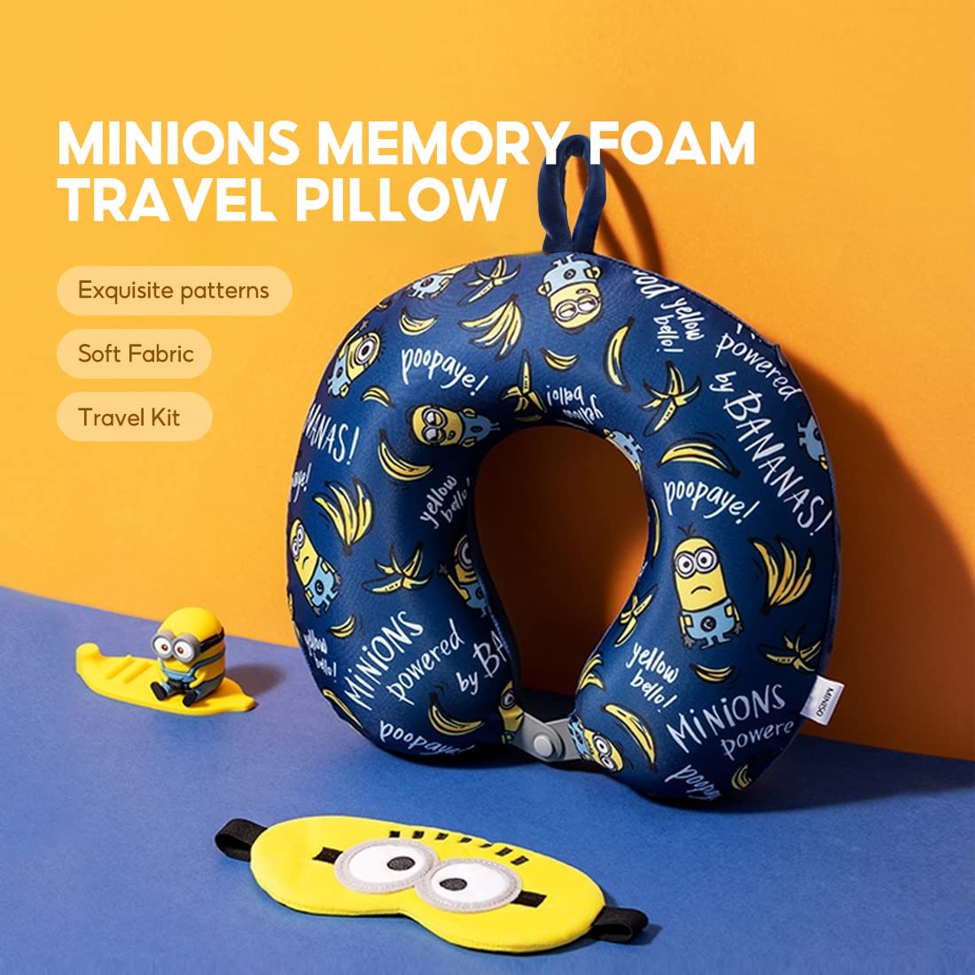 MINISO Minions snap strap portability keeps the pillow attached to luggage.
