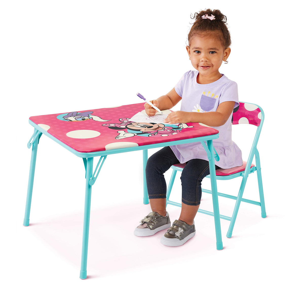 MINNIE Jr table top with Minnie graphics designed for drawing and snacks.