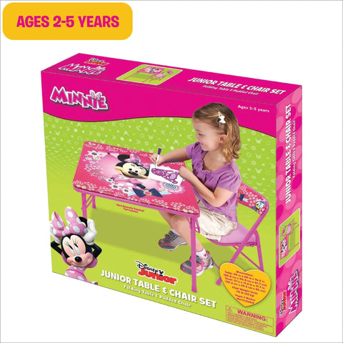 MINNIE Mouse Blossoms and Bows table side view showing sturdy metal frame.
