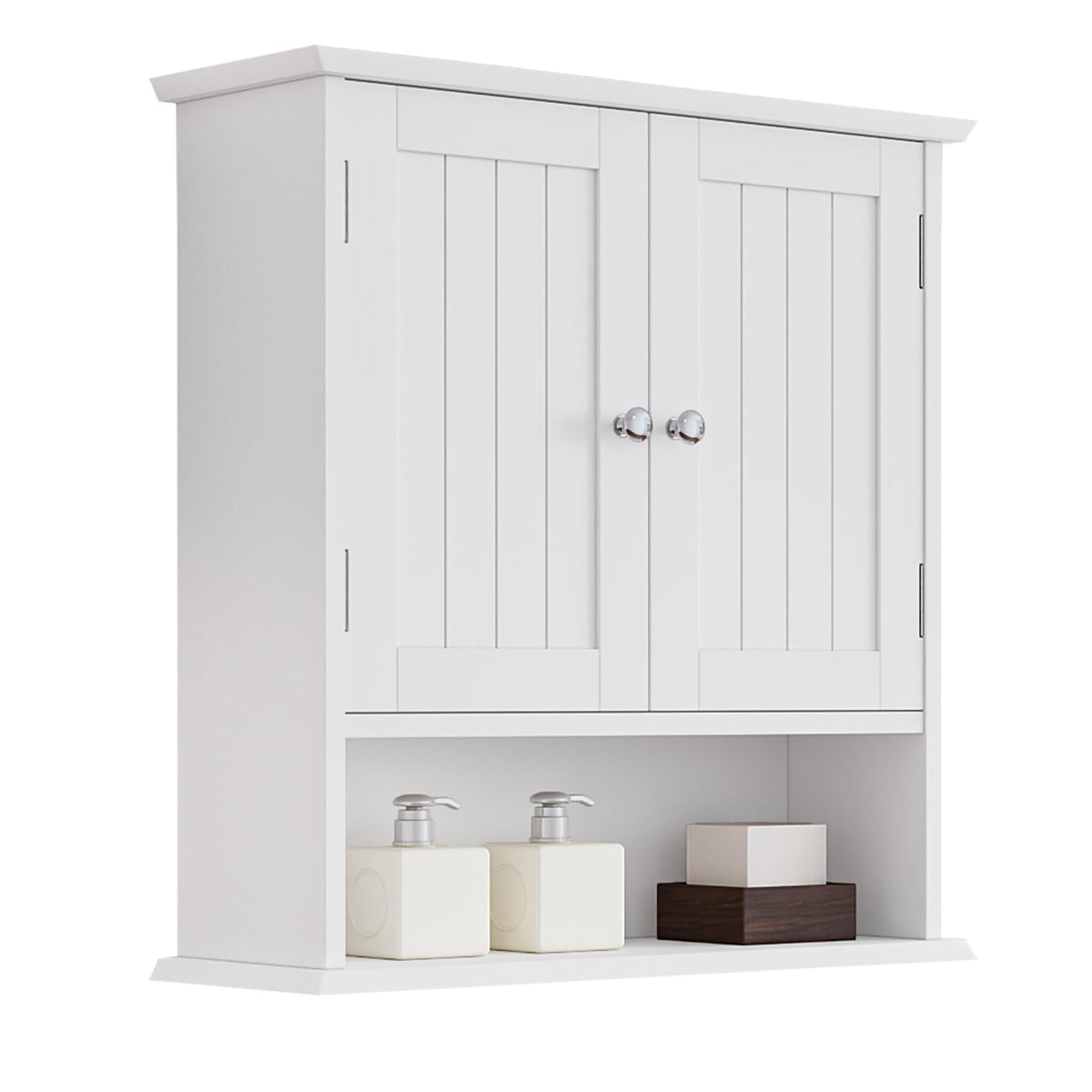 Mino Kesper bathroom wall cabinet with doors offers neat, organized toiletries storage.