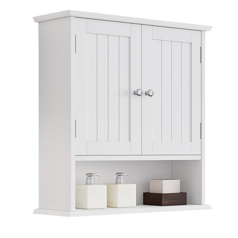 Mino Kesper bathroom wall cabinet with doors offers neat, organized toiletries storage.