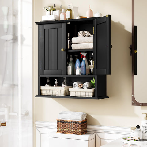 Mino Kesper adjustable interior shelf supports tall bottles and cosmetics.