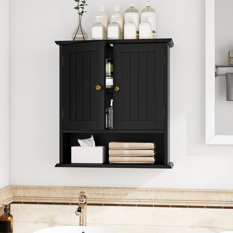 Mino Kesper over-toilet cabinet in classic black finish enhances bathroom decor.