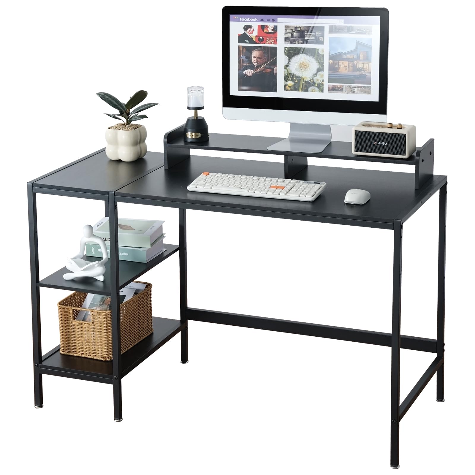 MINOSYS 47-inch desk with storage shelf in black keeps papers organized