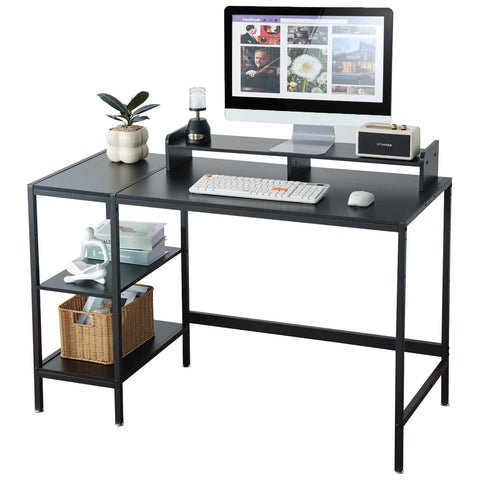 MINOSYS 47-inch desk with storage shelf in black keeps papers organized
