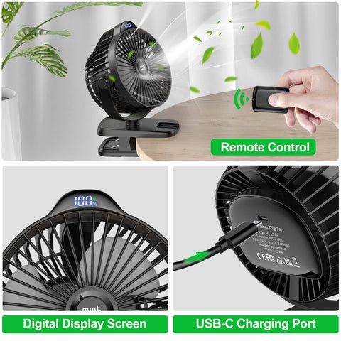 Minthouz Clip-on Fan 360-degree rotation for versatile airflow