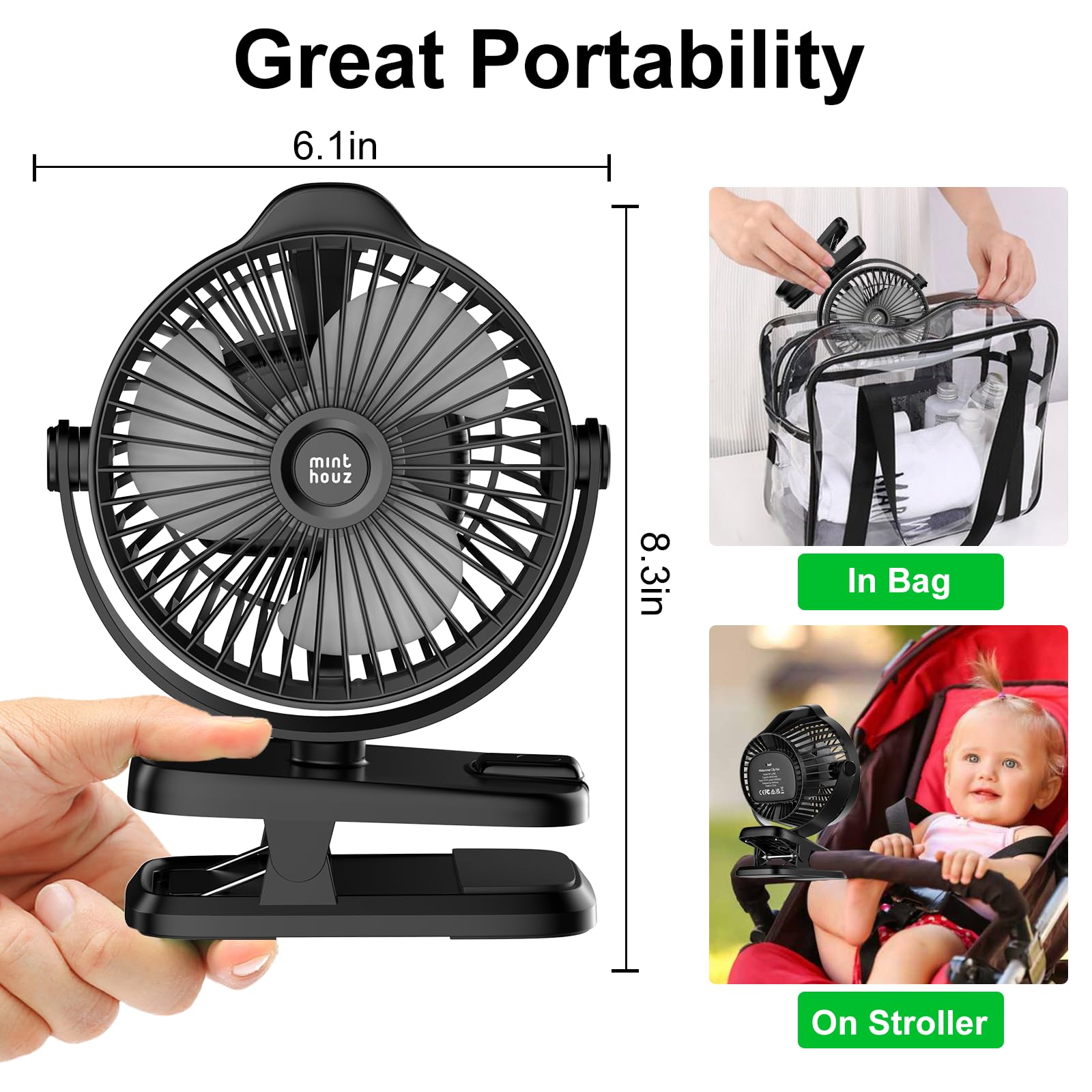 Minthouz Clip-on Fan suitable for desk, clip and hanging use