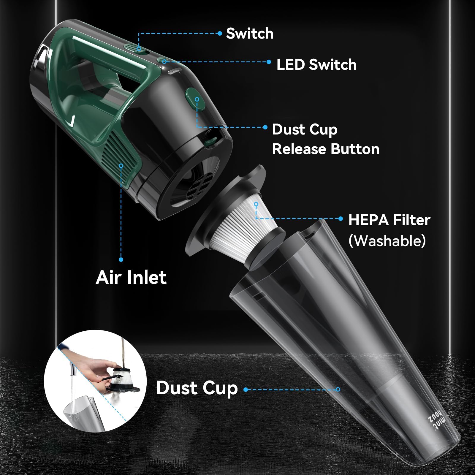 Minthouz 2-in-1 docking keeps vacuum and accessories organized.